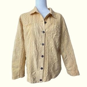 Chico’s Bomber Jacket Yellow 100% Cotton Collar SZ 2 or M